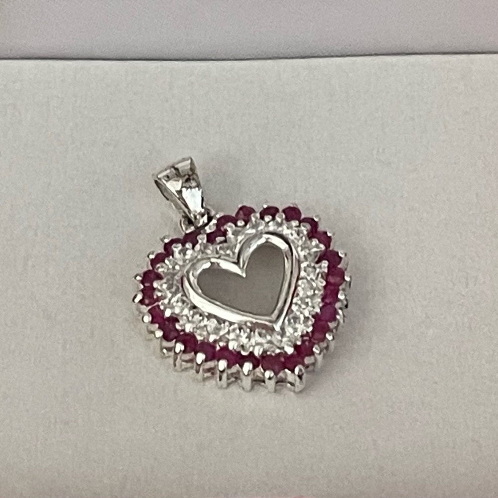 Genuine Ruby/CZ Heart Slider Pendant - Picture 2 of 11